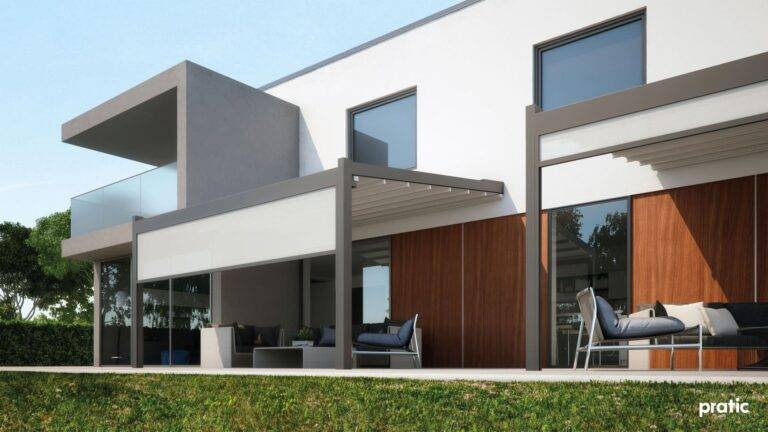 Eine Pratic Pergola Meta von Meinlamellendach.de ist eine moderne Überdachung für Terrassen.